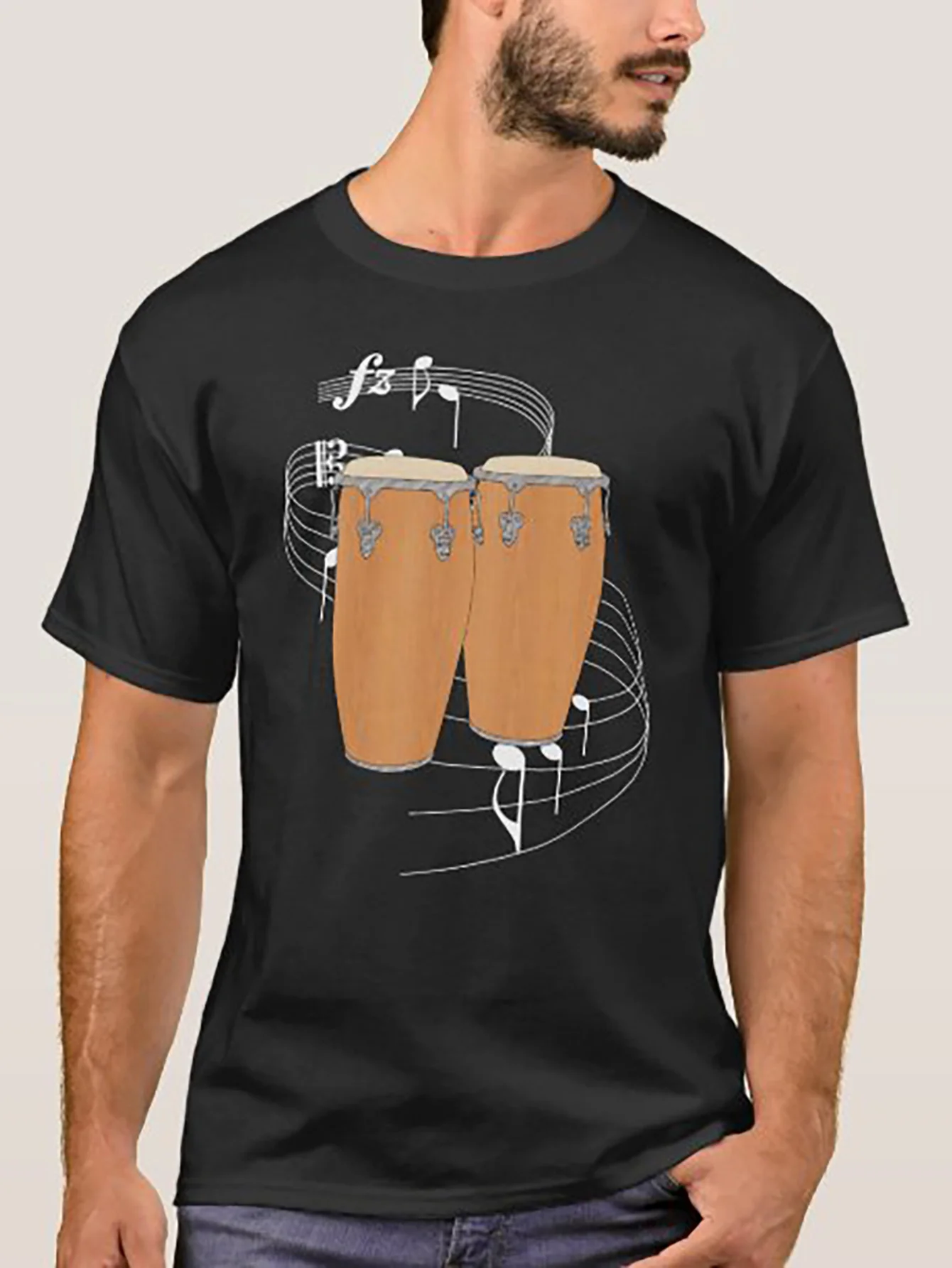 Мужская черная хлопковая футболка с рисунком Conga Drums — повседневная футболка с коротким рукавом, идеальный рождественский подарок для любителей музыки, Allse