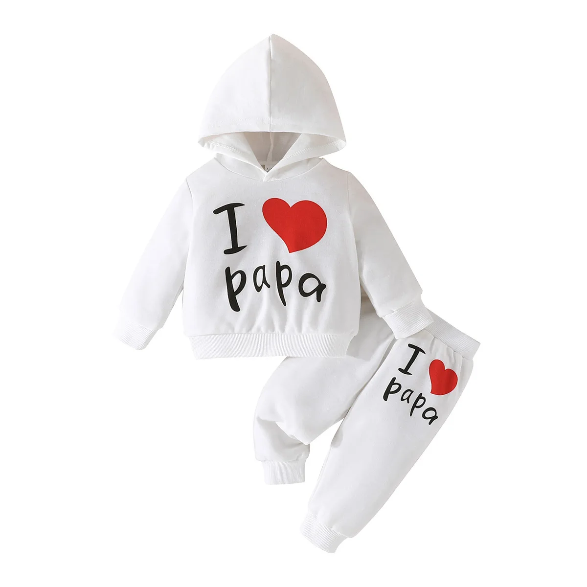 The new baby love letter print hooded sweatshirt pullover + trouser set foreign trade spot delivery