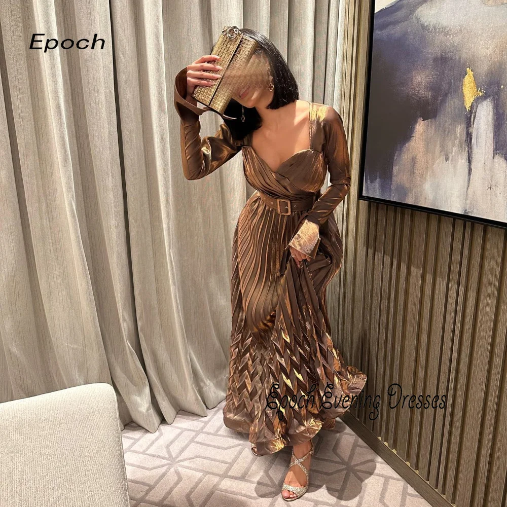 Epoch 2024 A-Line Prom Dress فساتين السهرة Square Collar Elegant Belt Pleat Arabia Cocktail Party Evening Gown For Sexy Women