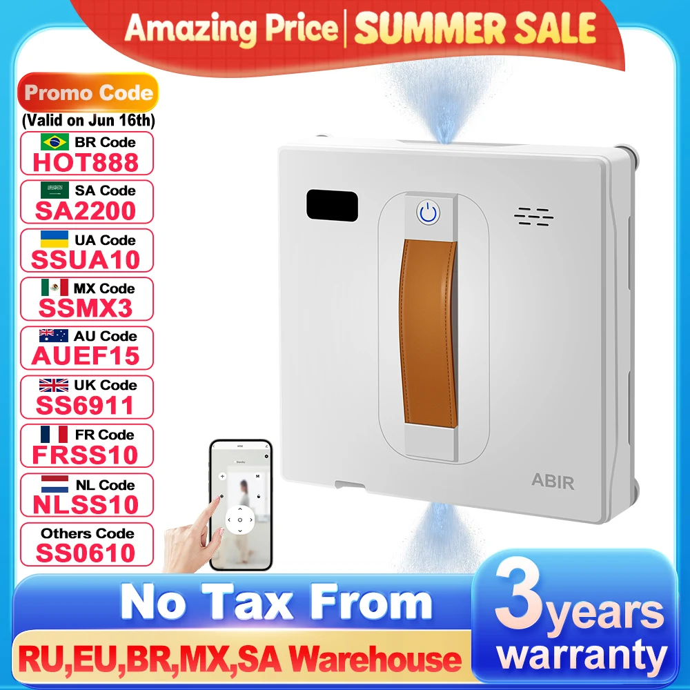 

Window Vacuum Robot Cleaner ABIR WD8, Dual Ultrasonic Spray, AI intelligent Wipping, Updated Laser,Smart Home Glass Wall Washing