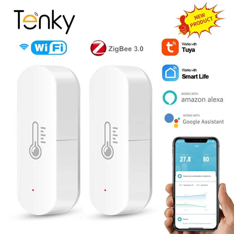 

Датчик влажности и температуры Tuya Zigbee, внутренний гигрометр с дистанционным управлением через приложение для Alexa Google Home