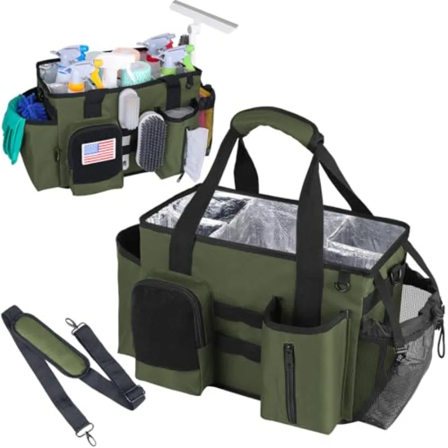 

Wearable Cleaning Caddy Bag, Cleaning Organizer with Handles, Cleaning Supply Tote with Adjustable Shoulder Strap for Cleaners