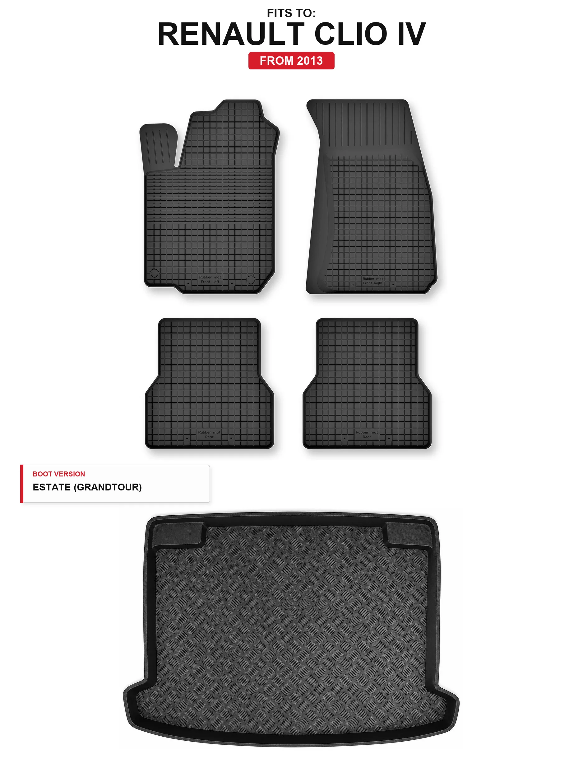Matten in de kofferbak + kofferbakmat voor: Renault Clio IV 2013- 5 El.