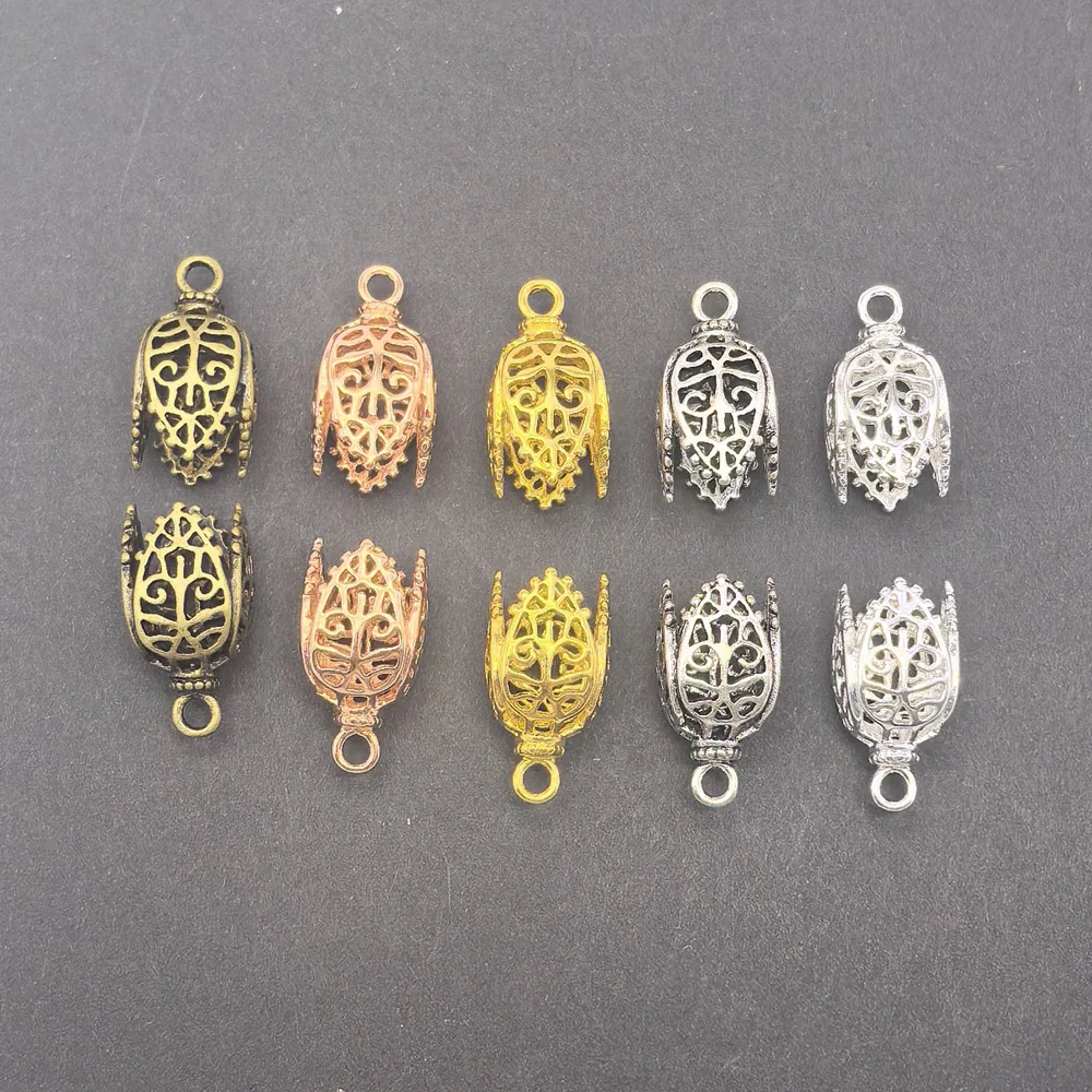 8PCS Copper Hollow-Pattern Charms Tassel Cap Pendant Bead Cap Handmade Necklace Bracelet Findings Jewelry Making Accessory