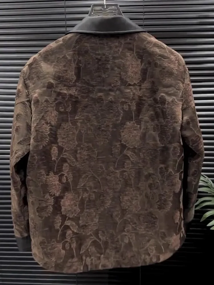 Vintage Mens Floral Pattern Jacket Spliced Design Long Sleeve Autumn Winter Comfortable Single Breasted Outerwear Causal Coat