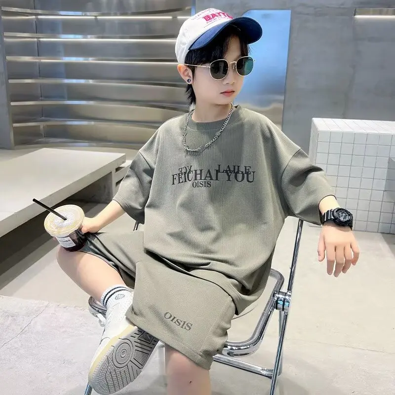 New Summer Boys Girls Set Korean High Street Fashion Kids Letter Printed T-shirts Shorts 2 Piece Set High Quality Children's Set