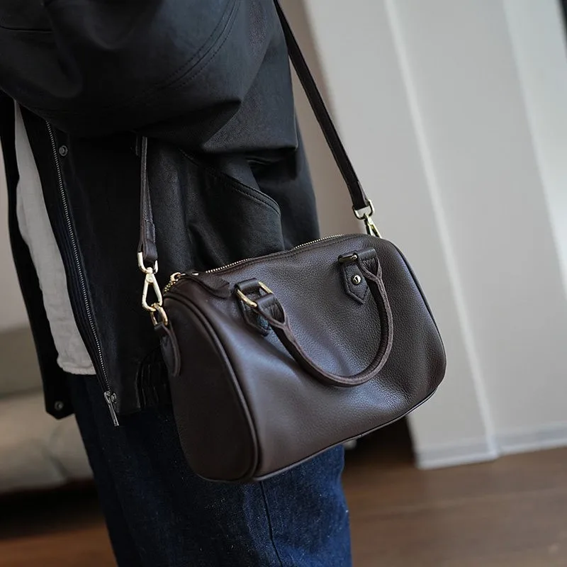 Top Layer Leather Large Capacity Commuter Bag for Women Genuine Leather Pillow Boston Bag Casual Shoulder Crossbody Purse