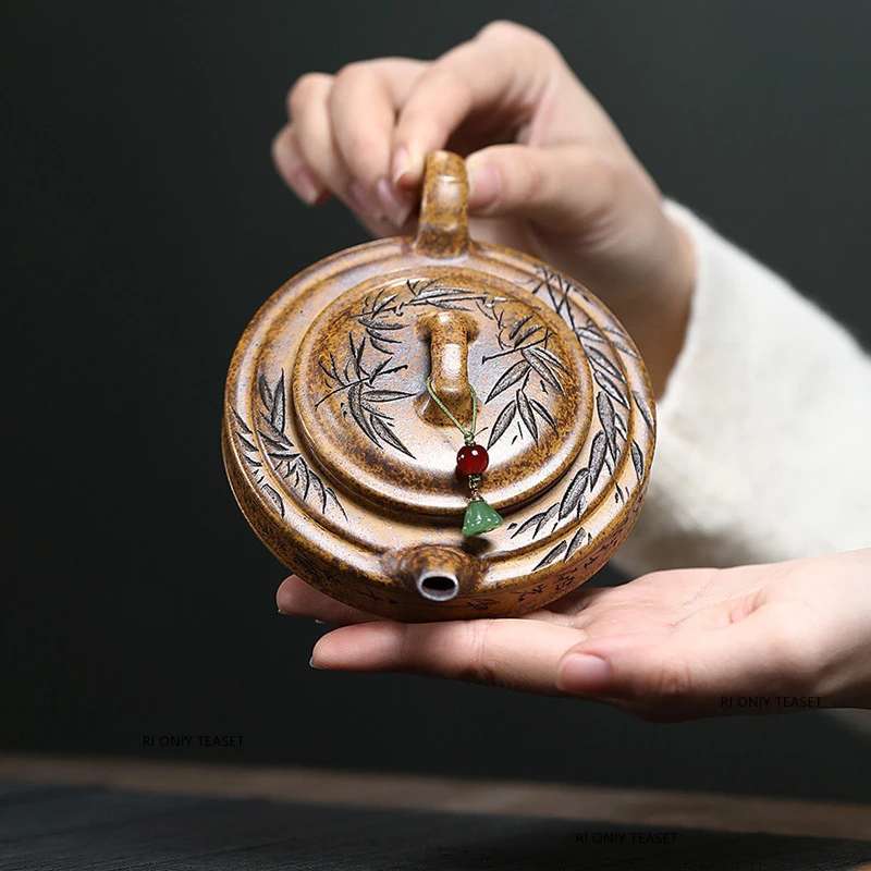 

150ml Chinese Yixing Purple Clay Teapot Handmade Bamboo Leaf Pattern Zisha Tea Pot Beauty Tea Infuser Kettle Household Tea Set