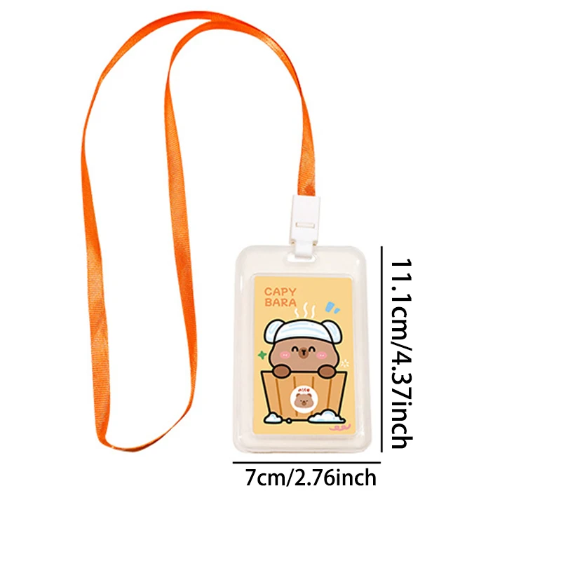 1 pieza de tarjetero Capibala, funda protectora transparente para tarjetas de campus para estudiantes, capibara de dibujos animados con cuerda colgante, portatarjetas