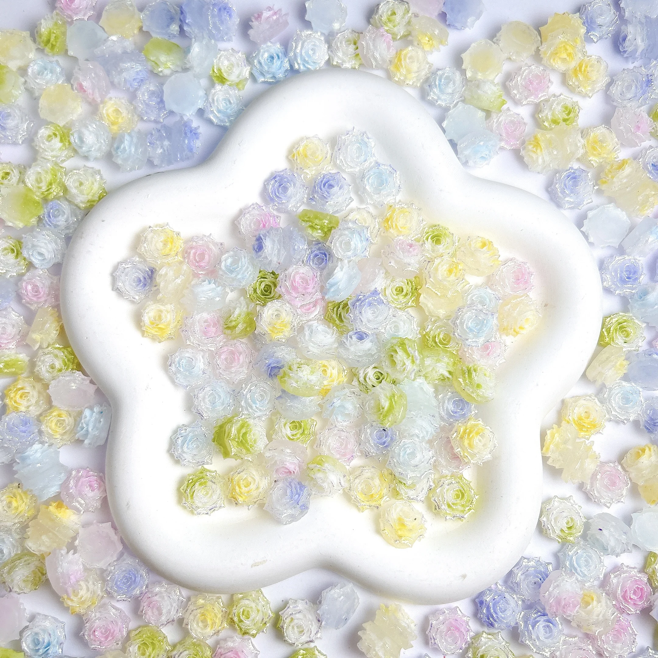 Dijes para decoración de uñas de resina rosa de Color sólido de ensueño, flores suaves y brillantes 3D, decoraciones para uñas, diseños de uñas de hadas DIY