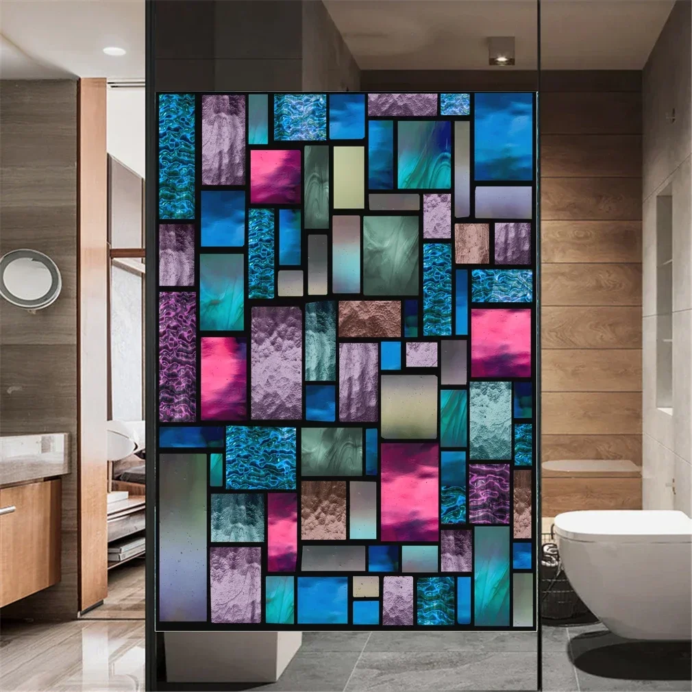 Color Brick Privacy Windows Film Decorative Stained Glass Window Stickers No Glue Static Cling Frosted Windows Film