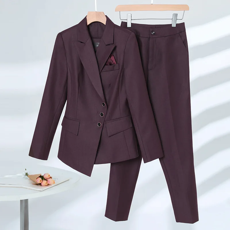 Setelan celana wanita, Khaki 2 potong, Blazer + celana panjang wanita musim semi Kantor, pakaian kerja Formal, mantel elegan, gaun Prom