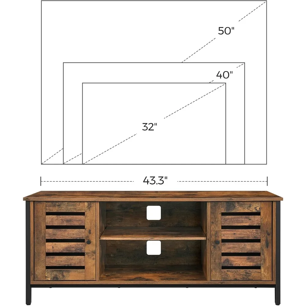 Soporte de TV para televisores de 50 pulgadas, centro de entretenimiento con estantes de almacenamiento, gabinete con puertas con persianas, 43,3 pulgadas