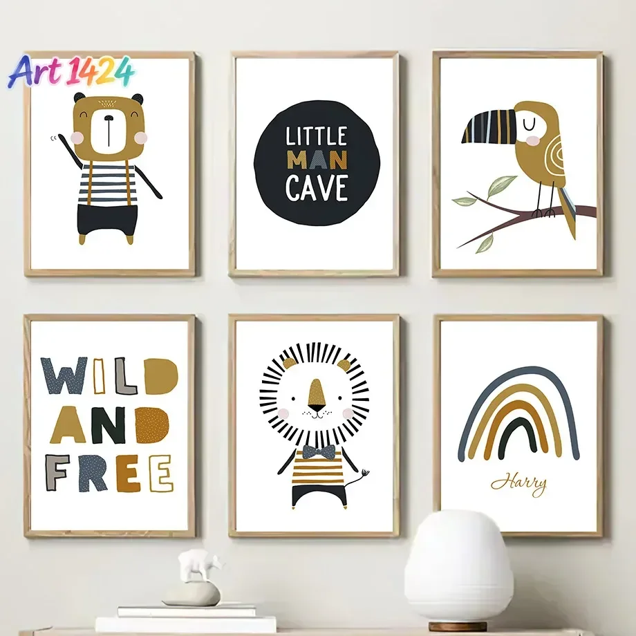 Cute Lion Bear Toucan Nursery Posters And Prints Cartoon Wall Art Print Canvas Painting Baby Kids Room Home Decoration Pictur