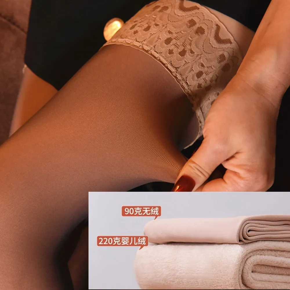 2022 Design Women Stockings With Velvet Winter Anti Slip Sexy Flesh Color Skin Fake Knee Calf Thickened  Non Meat Thick Leggings