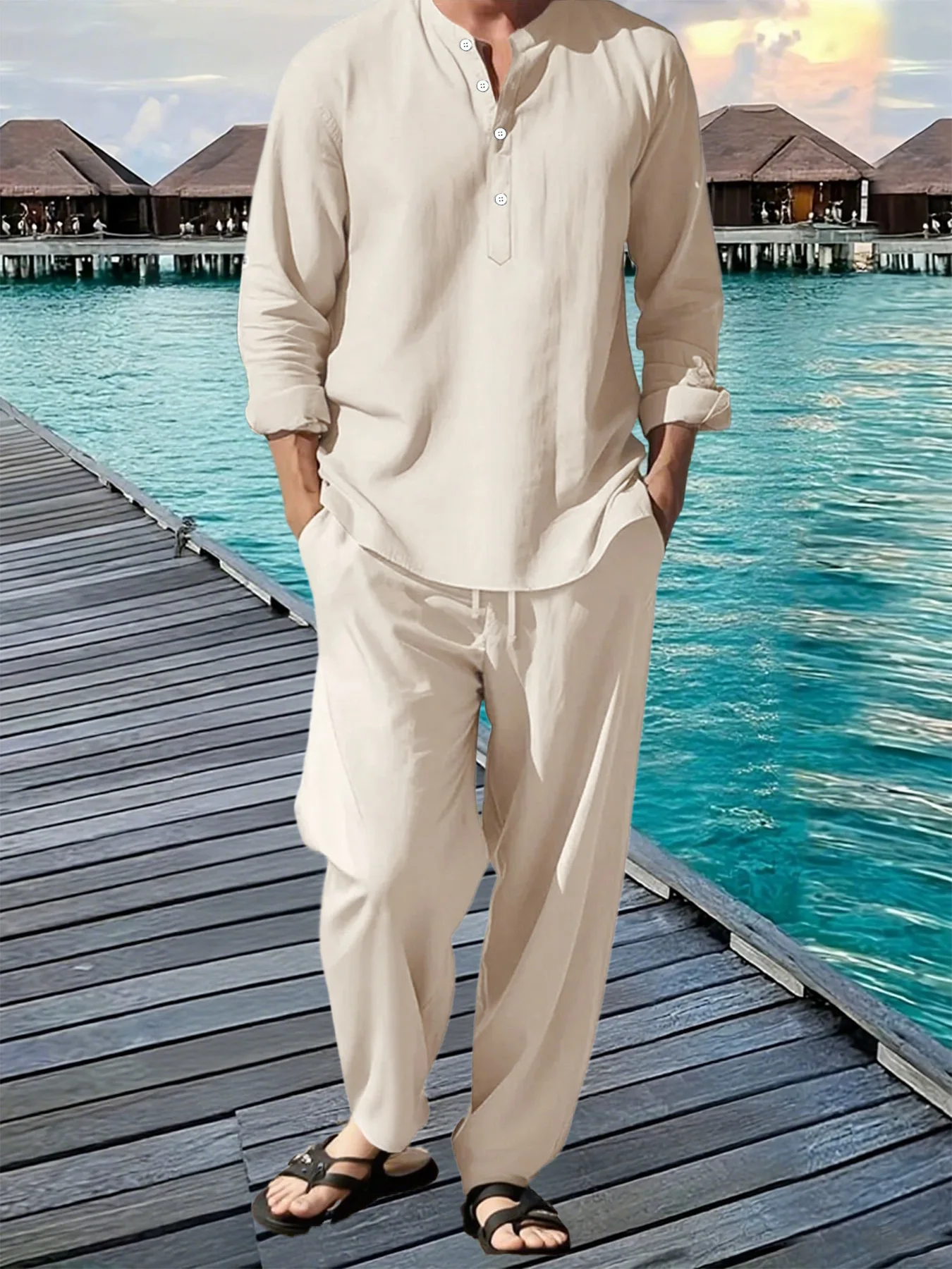 NONE Men Shirt Pants Set Long Sleeve 5