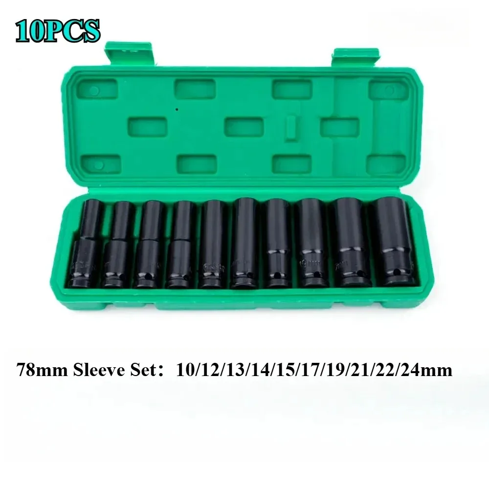 

1/2 Inch Drive Impact Socket Set 8-24mm Extended Hex Deep Sleeve Metric Universal Accessory Kit with Storage Case for Tools