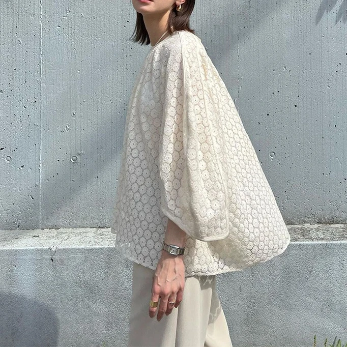 

Gagarich 2025 Summer New Lace Shirt Style Commuting Bubble Sleeve Top One Piece Hair Collection Clothing