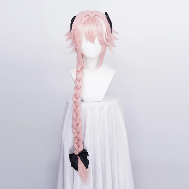 Game Fate Apocryph Astolfo Cosplay Wigs Long Pink Heat Resistant Synthetic Hair Halloween Play Role + 3 pieces black headwear