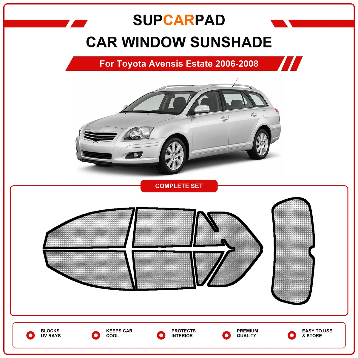 For Toyota Avensis Estate 2006-2008 Pre‑Cut Auto Window Sunshade Anti‑UV Car Sun Visor Protector
