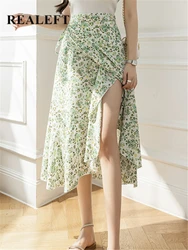 REALEFT New Flower Printing A-line Skirts Bohemia 2024 Summer Spring High Waist Vintage Women's Midi Length One Piece Skirts