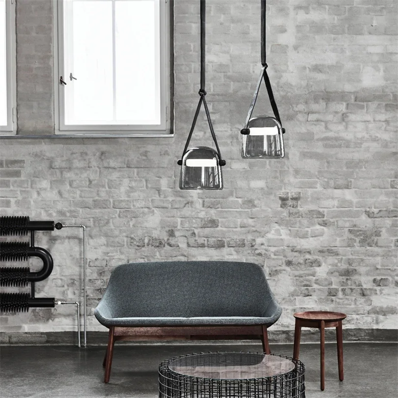 Modern minimalist LED pendant light leather style glass pendant light bedroom showroom decoration creative lighting fixtures