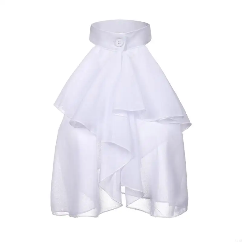 Women White Jabot Tie with Ruffled Victorian Colonial Neckwear False Collar for Formal Occasion and Performances