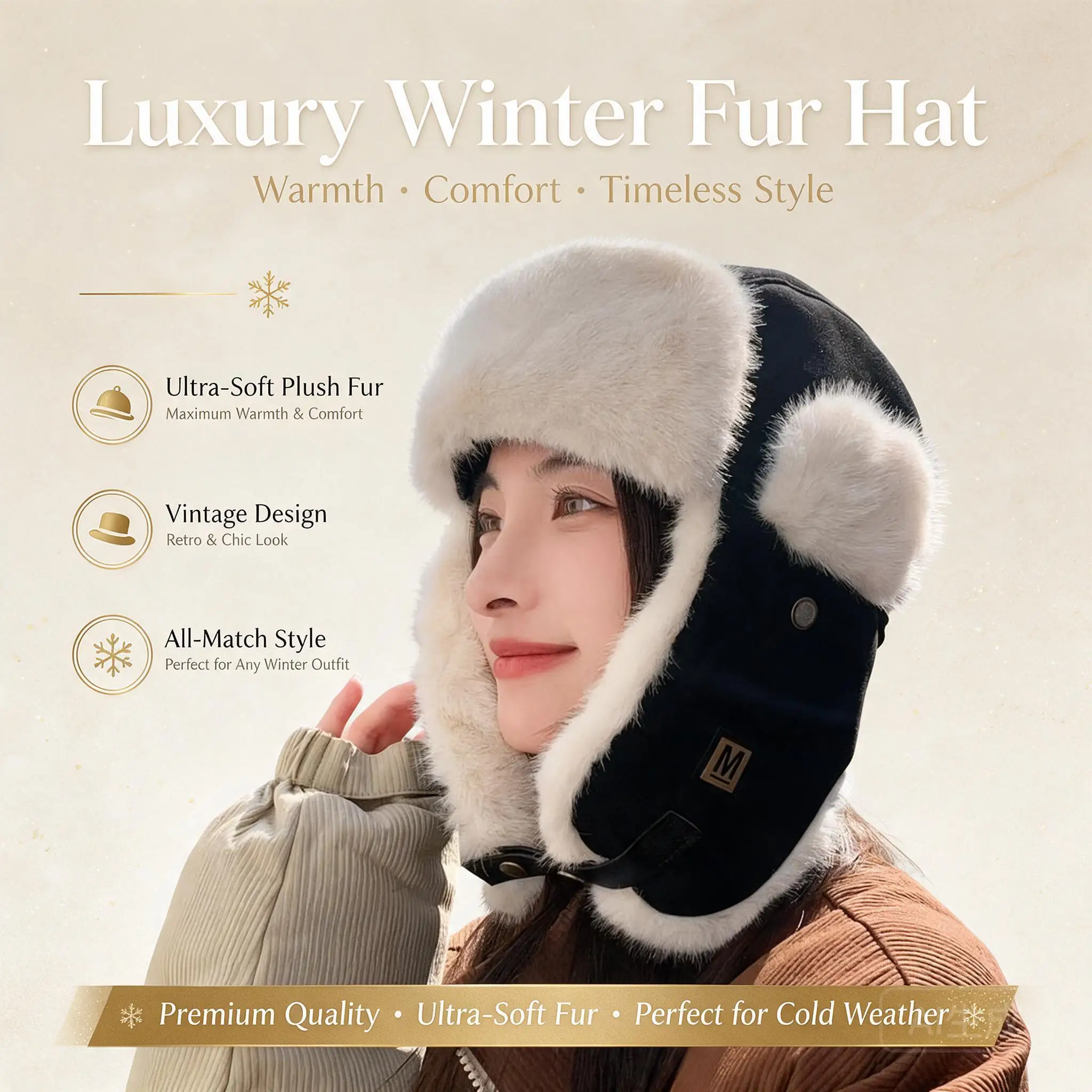Unisex Winter Thick Faux Fur Lined Suede Trapper Hat Windproof Warm Earflap Ushanka Cap For Outdoor Cycling Commute Cold Weather