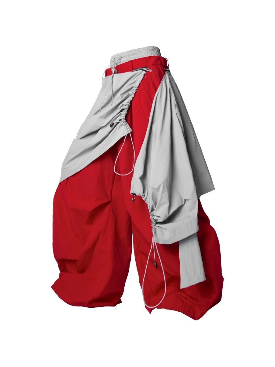 

Mauroicardi Autumn Oversized Long Flowy Soft Baggy Patchwork Double Waistband Wide Leg Pants for Mens Streetwear Clothes 2025