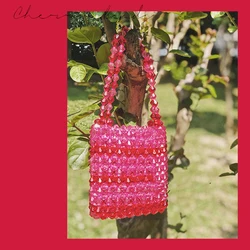 Bolso transparente de Color cereza, hermoso bolso de diseñador hecho a mano con cuentas acrílicas tejidas a mano, monederos transparentes con perlas de cristal