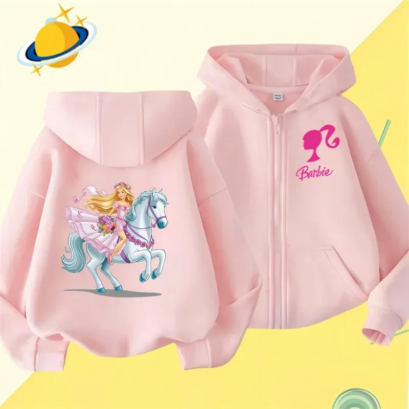 Barbie New Pin Zipper Hoodie Girls Sweatshirt Fall Winter Long sleeve Harajuku Jumper Disney Pin Casual hoodie top