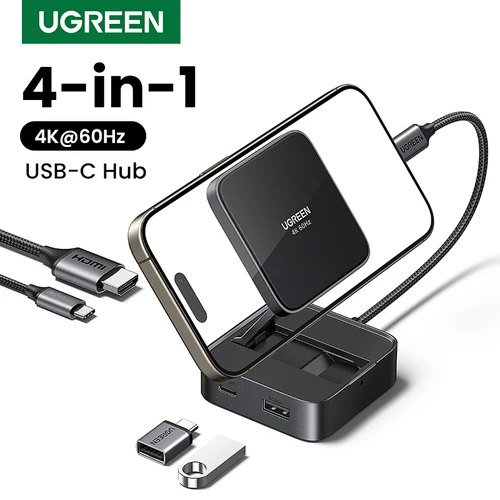 UGREEN-concentrador de red USB C plegable, 4K, 60Hz, HDMI, PD100W, USB3.0, estación de acoplamiento para teléfono, tableta, ordenador portátil, Macbook Pro Air, Android, divisor USB