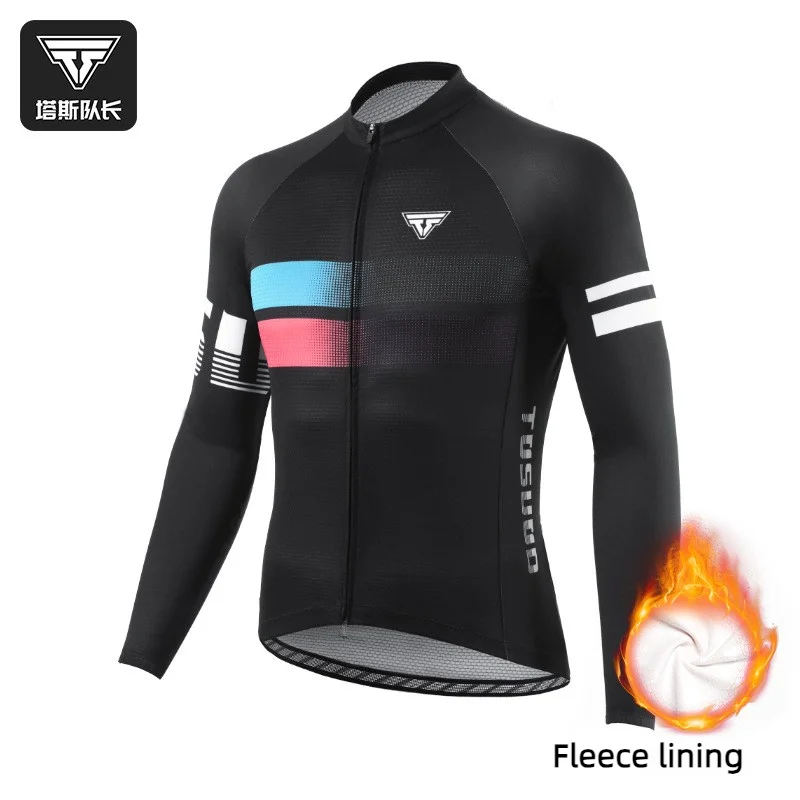 

Captain Tas Cycling Jersey Men's Fleece-Lined Long-Sleeve Mountain Road Bike Women's Warm Autumn Winter