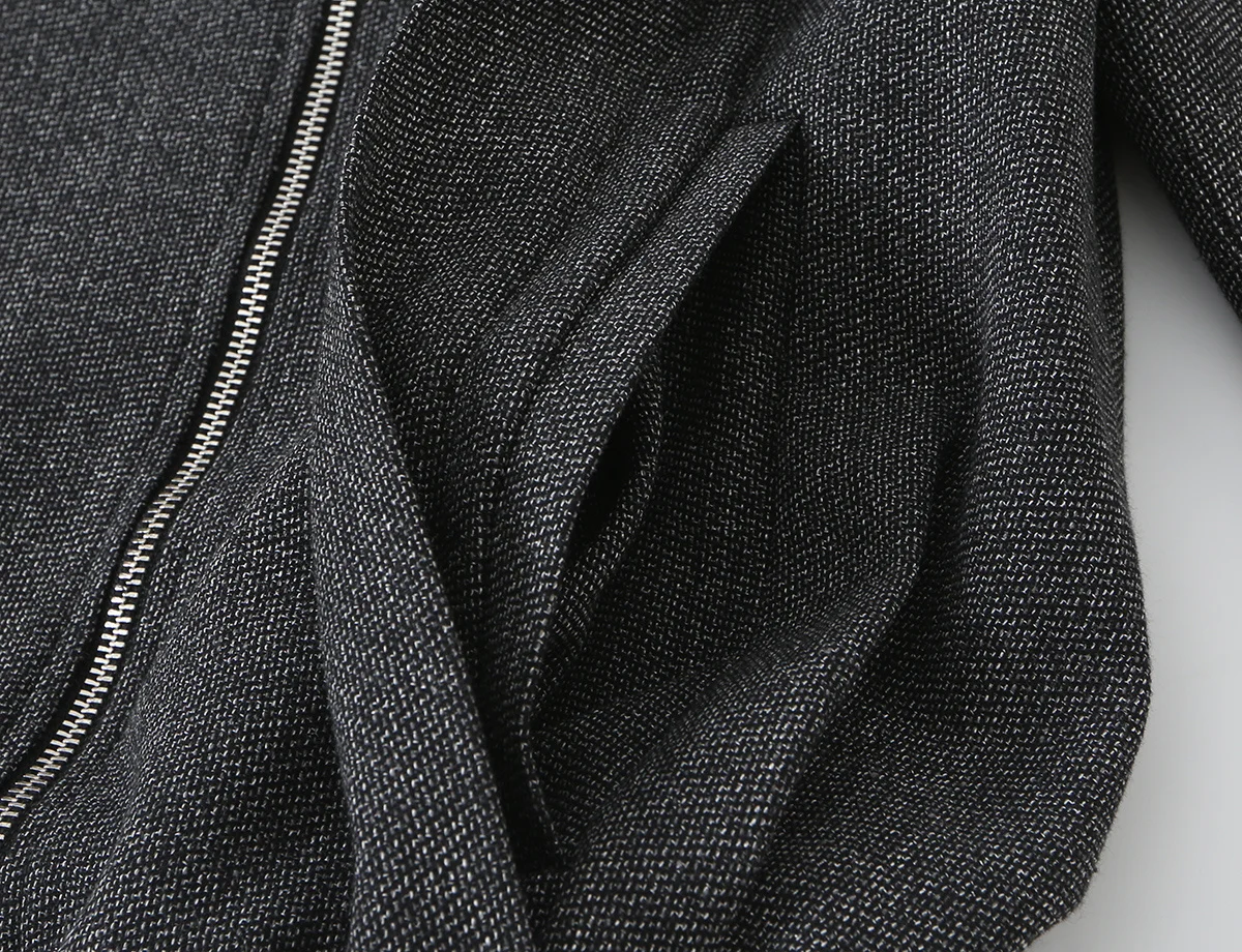 Damenjacken mit Stehkragen, unregelmäßigem Metallreißverschluss, lässig, trendig, kurz geschnitten, Streetwear, modische, lockere, einfarbige Langarmjacke – Detail 9