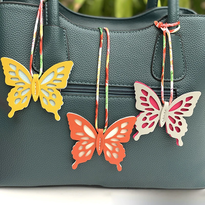 

Cute Colourful Hollow Butterfly Bag Charm Keychain PU Leather Women's Keyring Men's Simple Handbag Pendant Decoration Gift