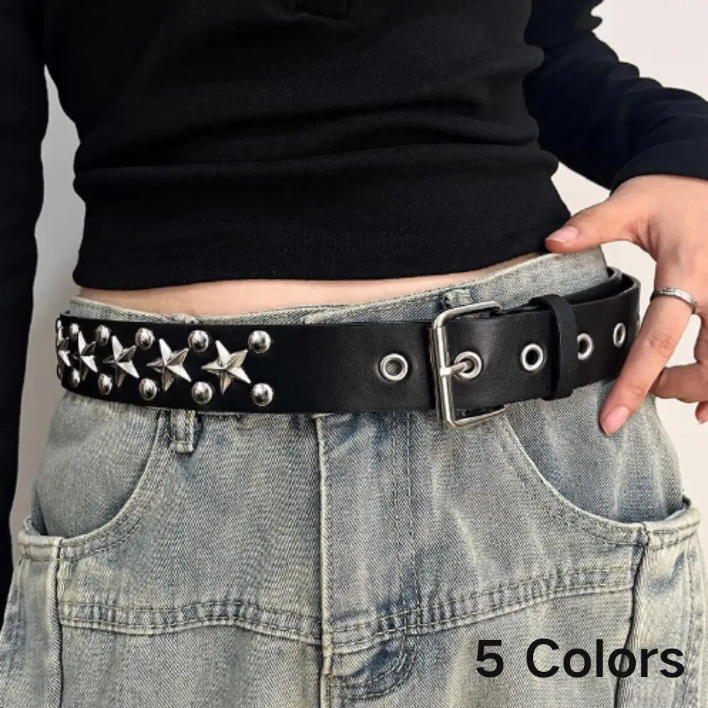 

New Silver Star Rivet Belt Metal Pyramid Belt Men And Women Punk Hardware Jeans Belt Y2K Belt Designer Belt Women's Belts Black
