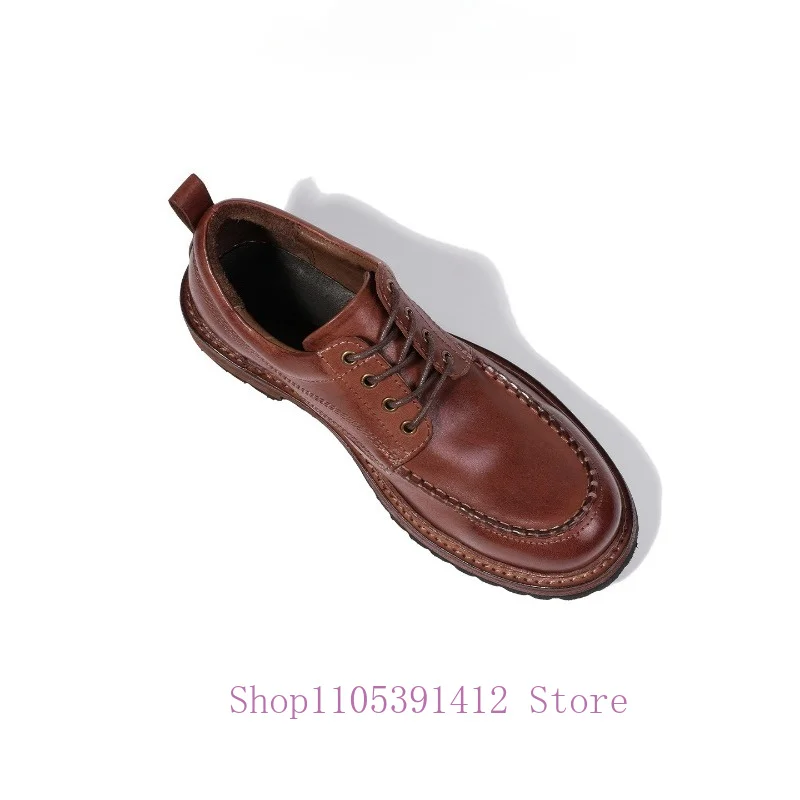Men Retro Washed Business Casual Leather Shoes Male Horsehide Work British Style Handmade Genuine Leather Dress Shoes