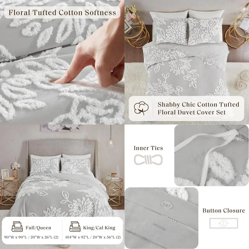 

Комплект пододеяльников Queen из хлопка с цветочным принтом из синели и Шамс, стиль Вероника, серый/белый, постельное белье из 3 предметов