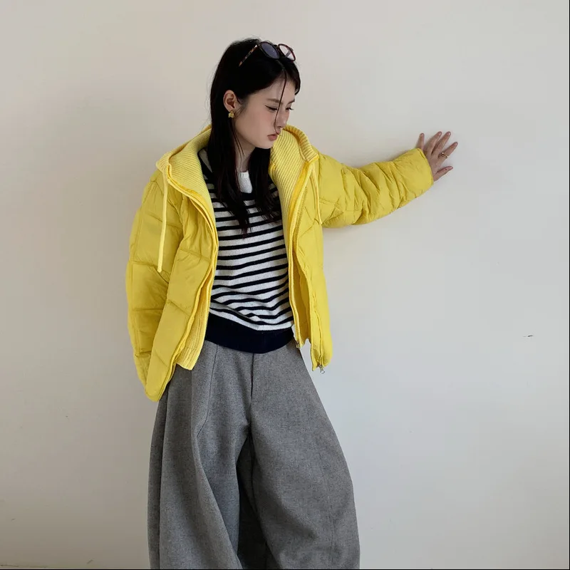 2026 Winter New Solid Color Long-sleeved Cotton Jacket Women's Fashion Versatile Hooded Bread Loose Korean Version Thick Coat