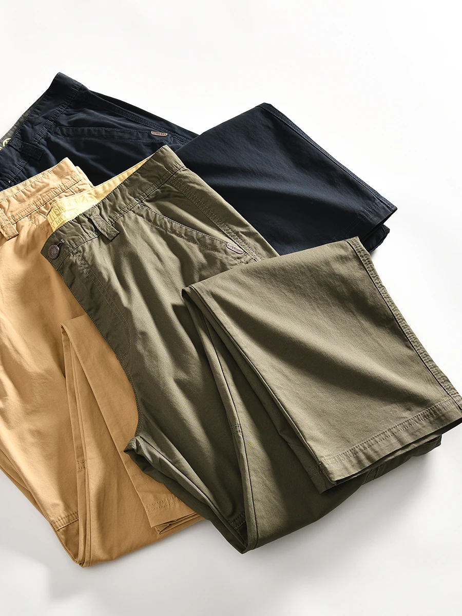 Washed Pure Cotton Workwear Casual Pants for Men Spring Summer Straight Leg Multi Pockets Leisure Trousers Trendy Youth Style