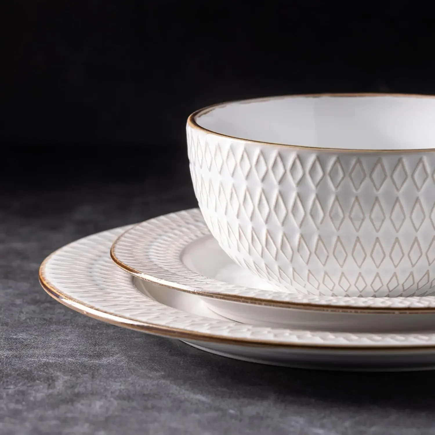 أطقم أواني طعام من السيراميك، 18 قطعة من الألواح والأطباق الحجرية الأنيقة المنقوشة، هدية زفاف هووسورمينغ |   غسالة الصحون وميكرو