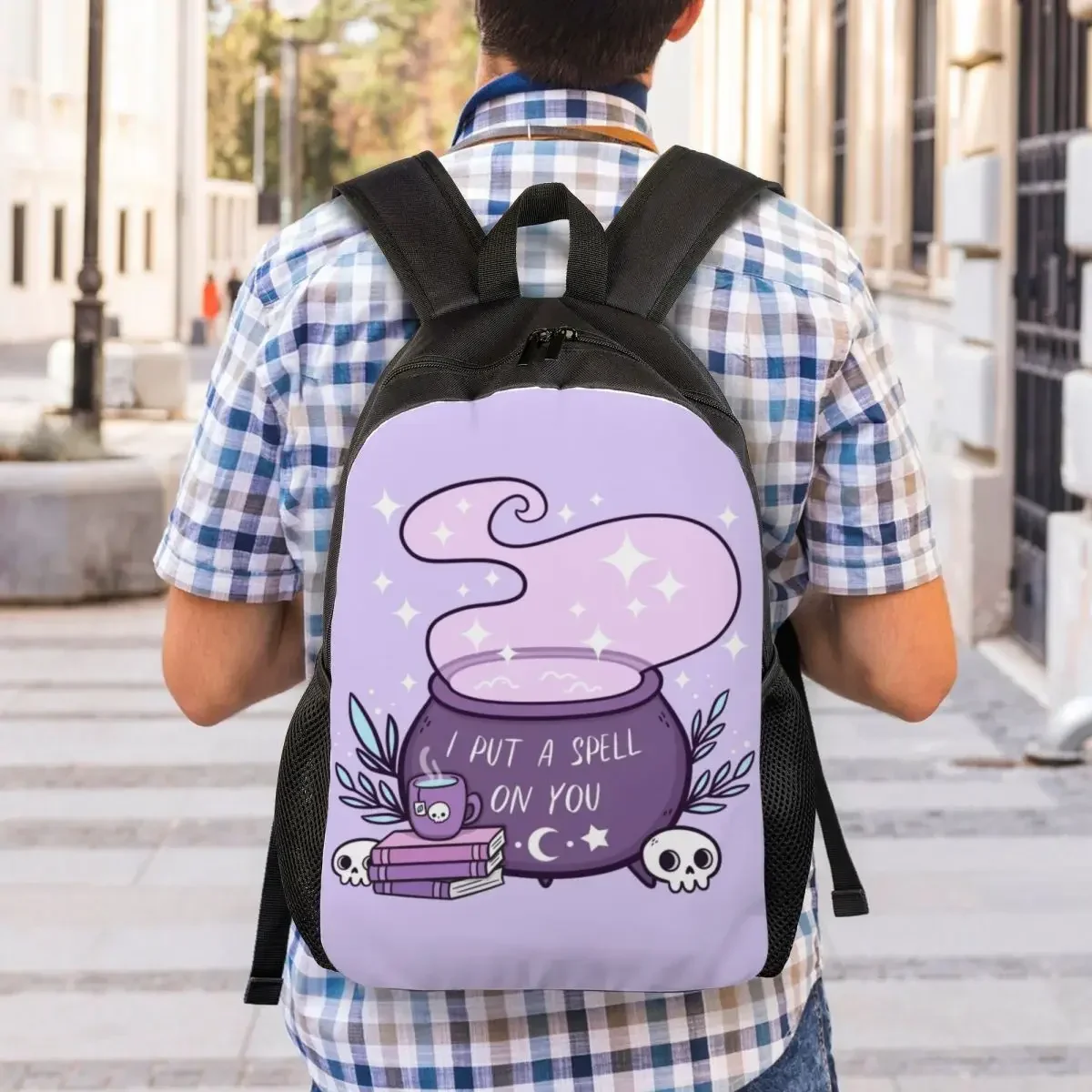 Witch Cauldron Backpacks for Women Men College School Student Bookbag Fits 15 Inch Laptop Halloween Occult Gothic Skull Bags