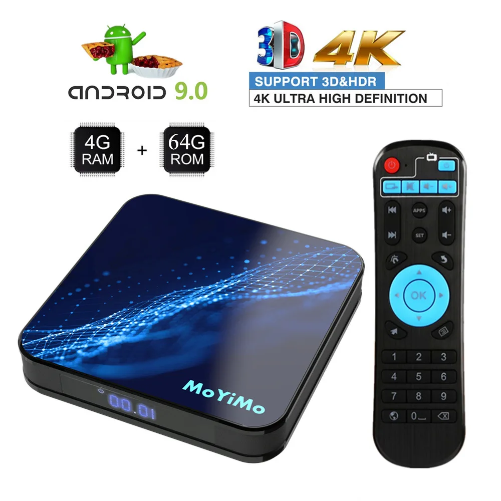 Smart Android tv box RK3318 Quad Core 4G 64GB Android 9.0 HD 4K BT Dual WIFI Voice Assistant Set top Box Media player