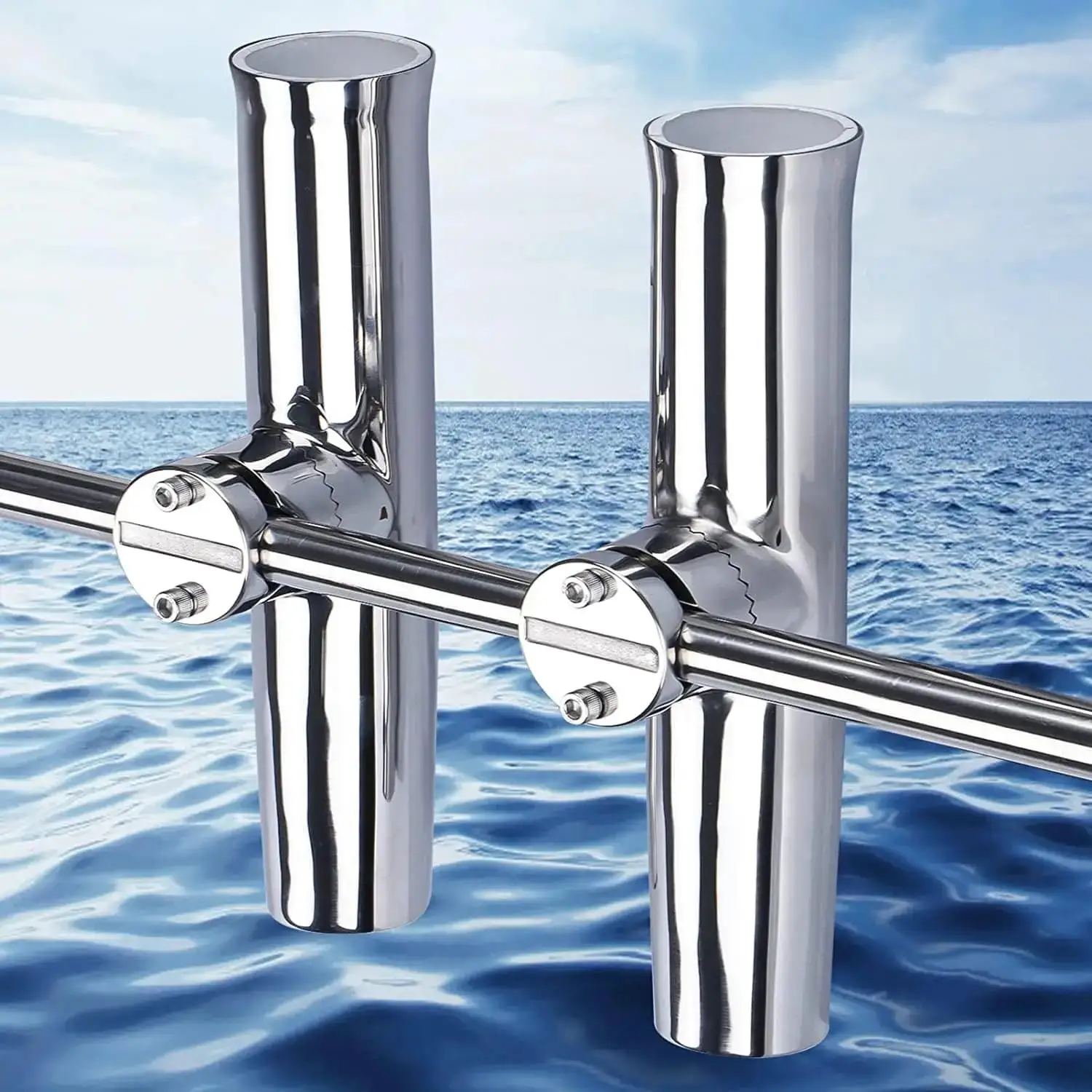 2PC Marine Boat Fishing Rod Holder Stainless Steel Clamp-on 7/8