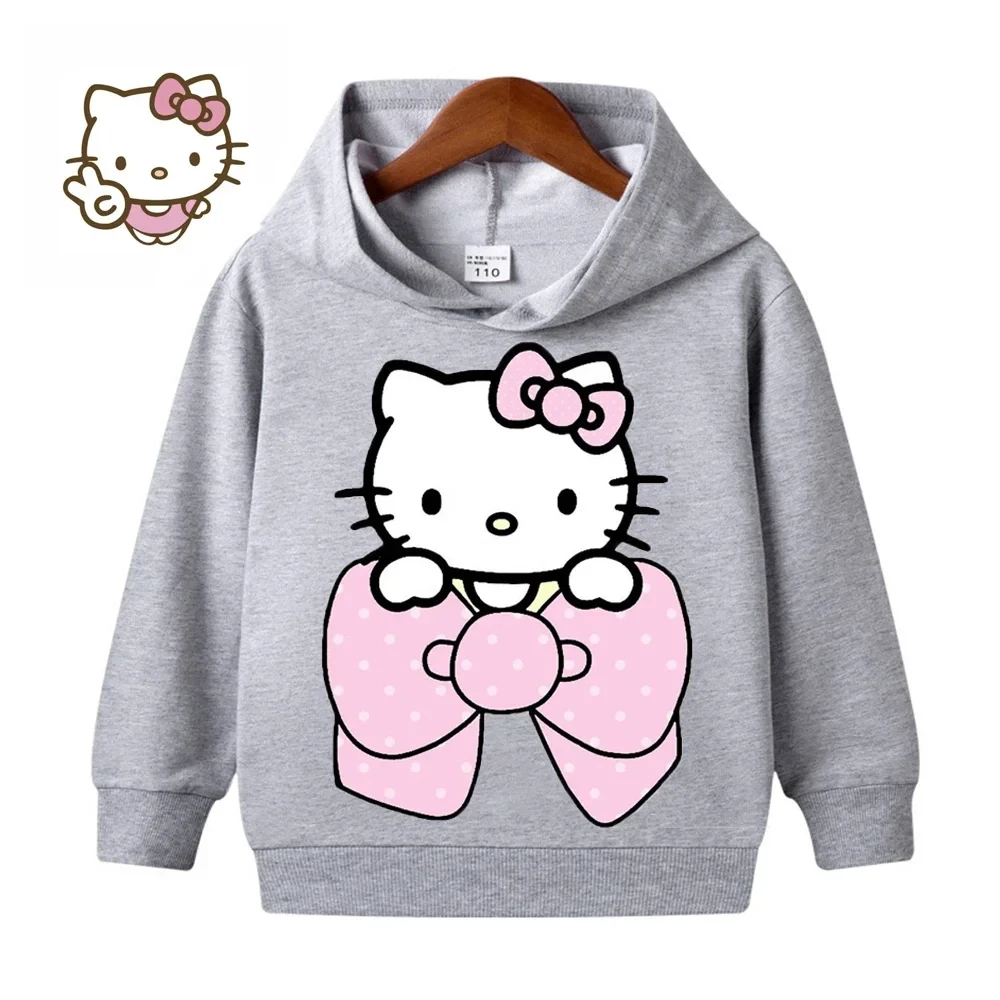 Sudadera con capucha Kawaii de Hello Kitty para niños, ropa de moda para bebés, sudadera cálida para niños, Tops para niños, otoño