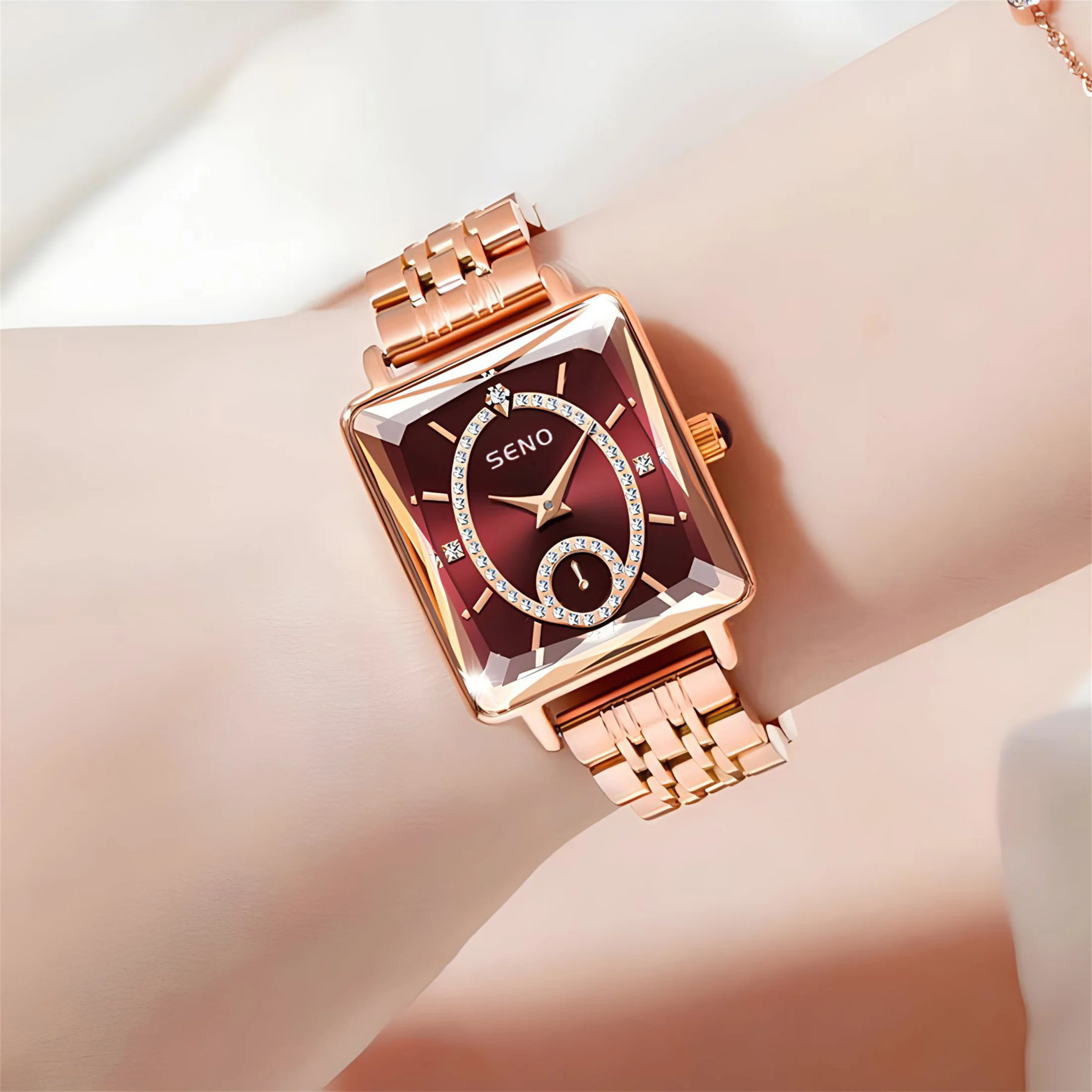 Elegant Watch Women\'s Watch 30M Waterproof Calendar Date Rhinestone Stainless Steel Watchband Ladies Ruby Quartz Watch Gift 4361