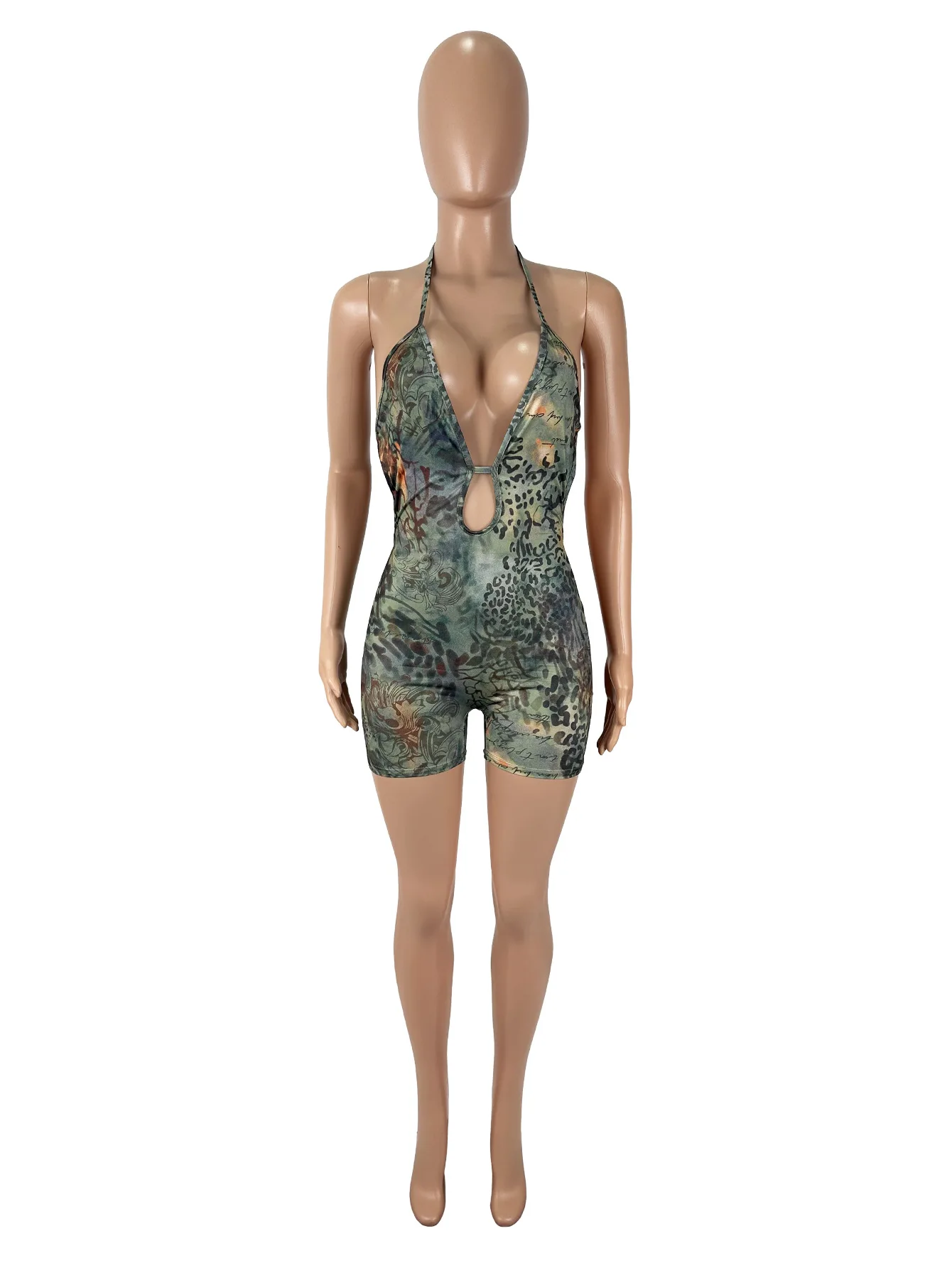 STYLISH LADY Halter Leopard Print Cutout Jumpsuit 2026 Women Summer Sexy Club Party Backless Short Playsuit