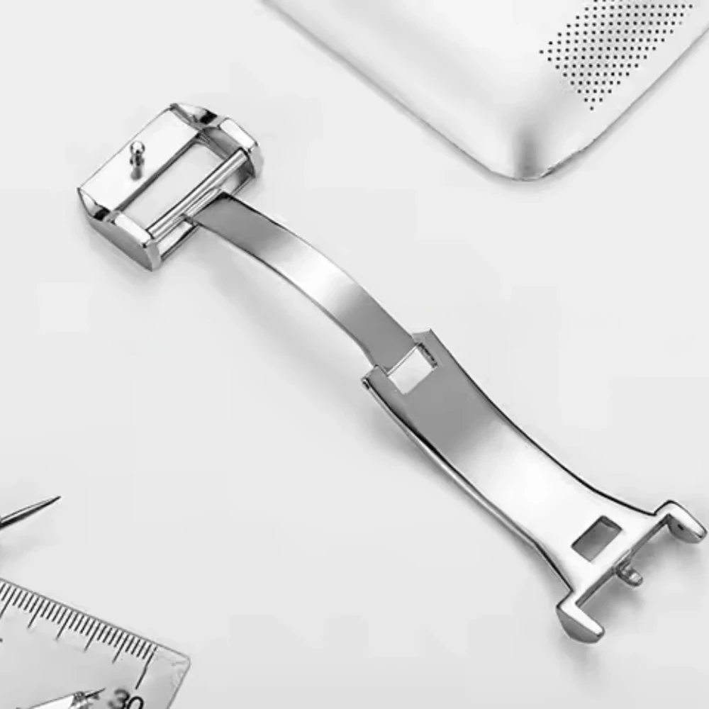 Fivela de implantação de aço inoxidável 316l para iwc piloto mark portugieser pulseira de couro de borracha ouro rosa fecho dobrável 18mm