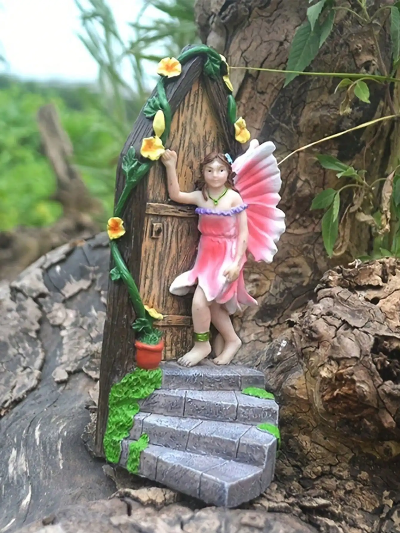 Garden Decor Fairy Door Secret Magic Elf Genie Statue Decoration Mushroom