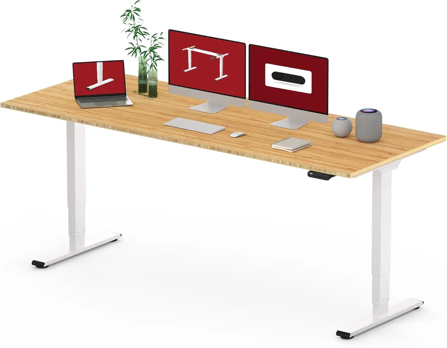 

Standing Desk, 78 inch Whole Piece Real Bamboo Desk/White Frame, Height Adjustable Desk for Home and Office